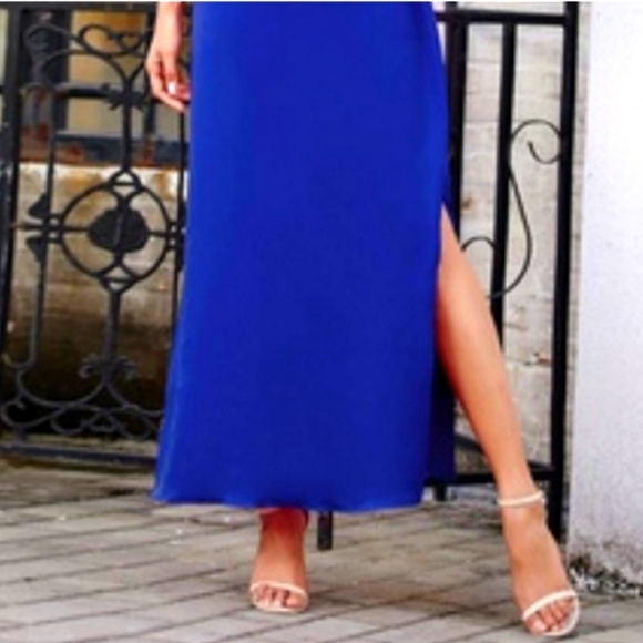 BEAUTIFUL ONE SHOULDER COBALT BLUE GODDESS GREEK STYLE DRESS NWOT - Picture 7 of 12